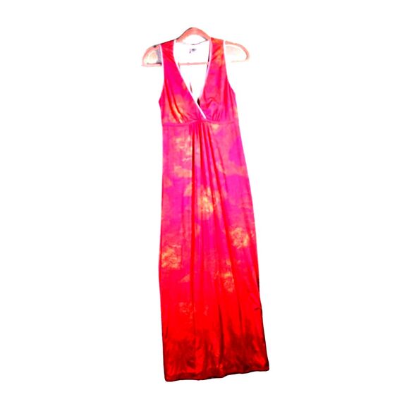 Natori Red Orange Maxi Nightgown Sleeveless V Neck Empire Stretch Loungewear - Picture 1 of 11